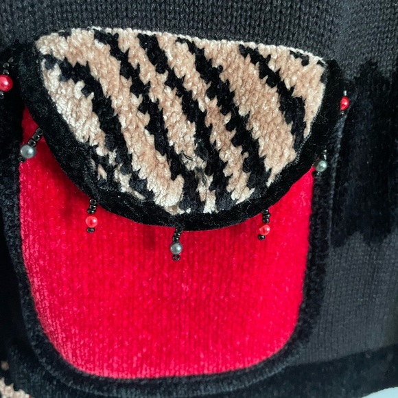 Chenille Petite Black beaded holiday Cardigan buttons chenille Jack B Quick - Picture 2 of 4